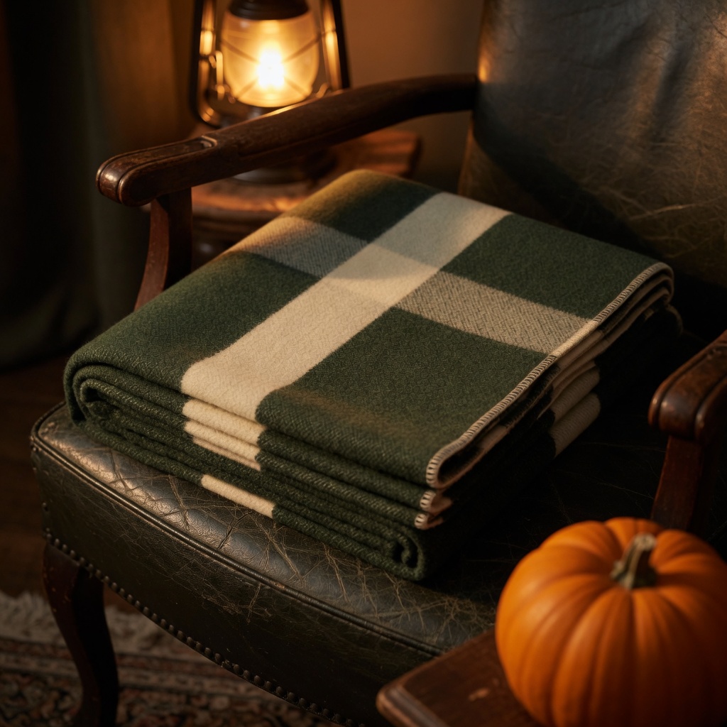 Forest-green wool throw